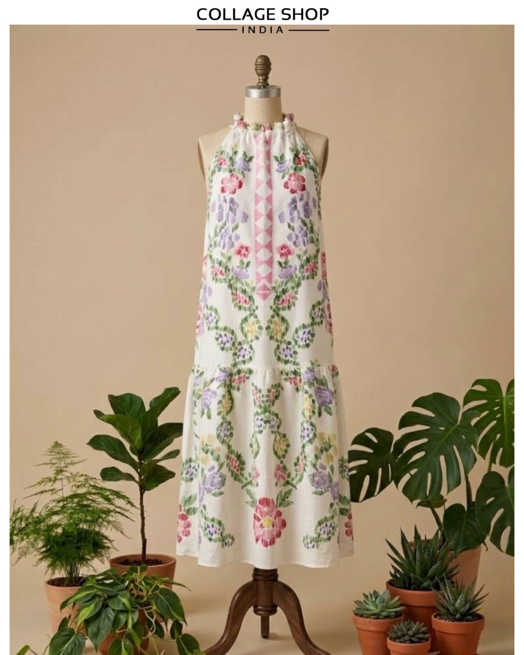 Floral ikat seleeveless maxi dress