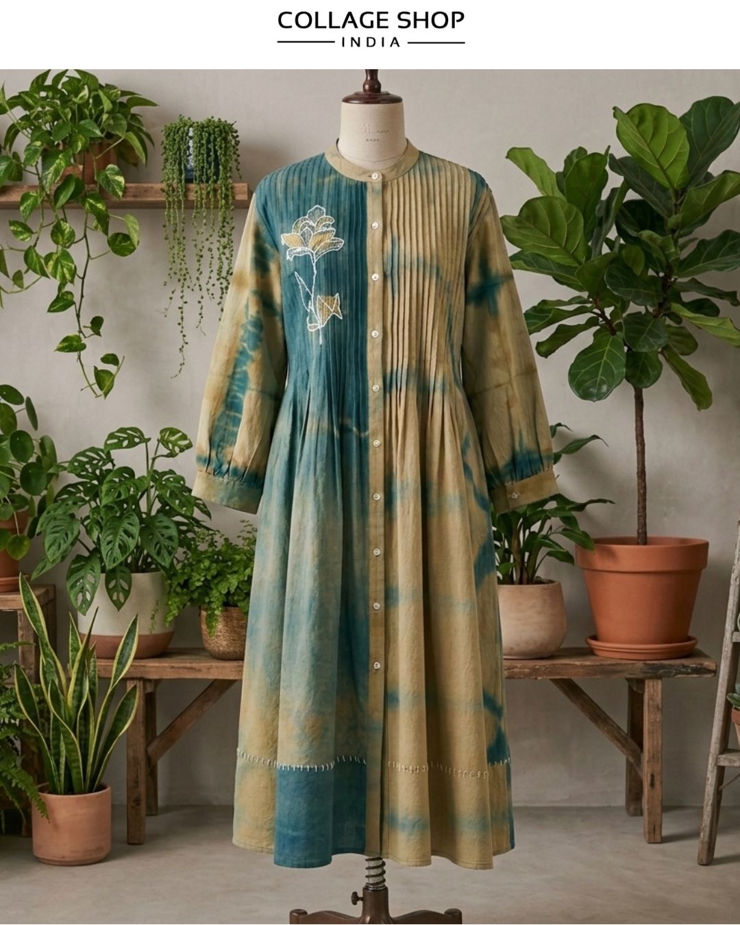 Woven and tie-dyed dress