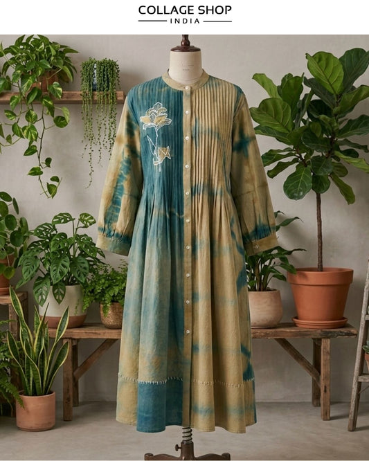 Woven and tie-dyed dress