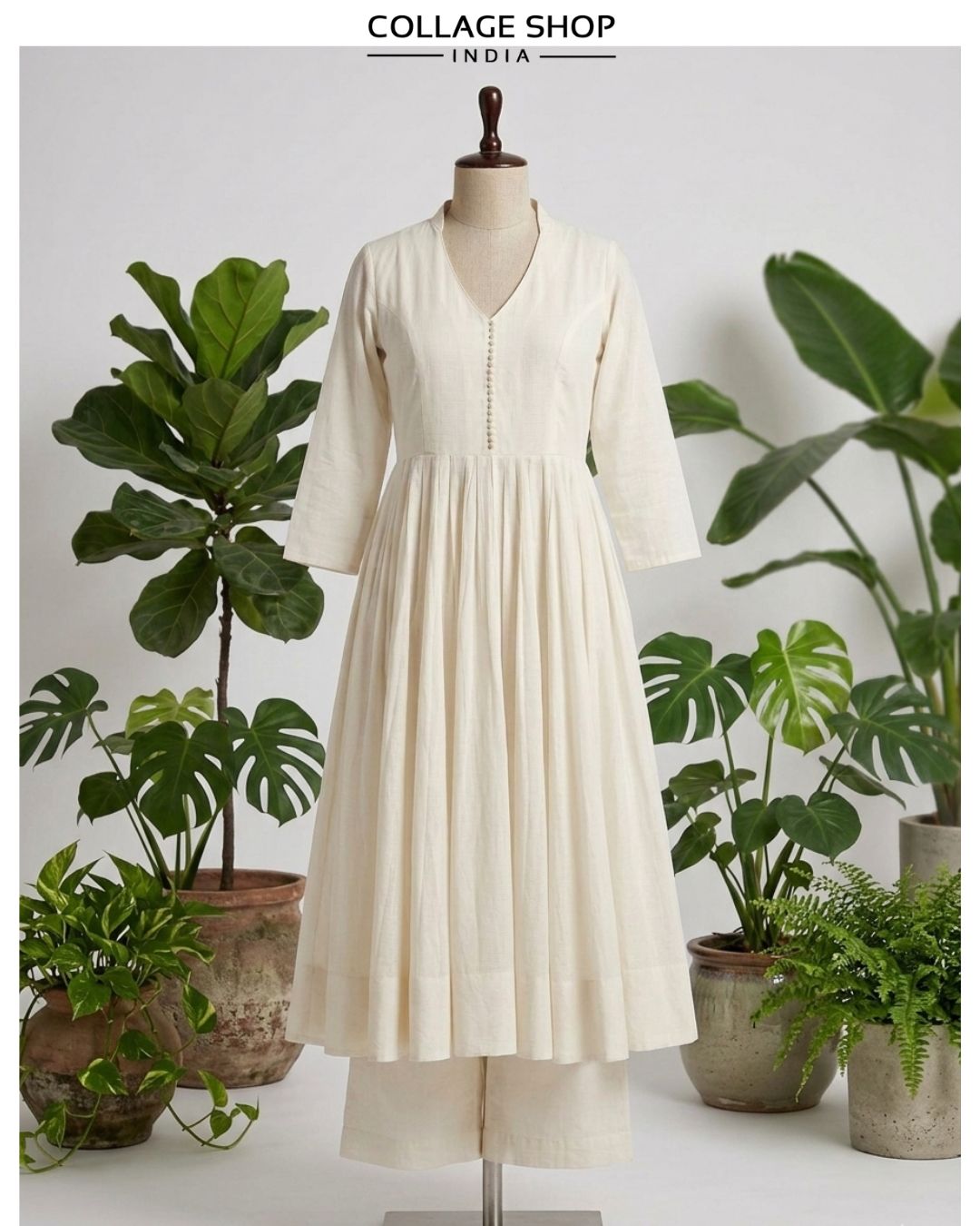 White kurta in mul with palazzo